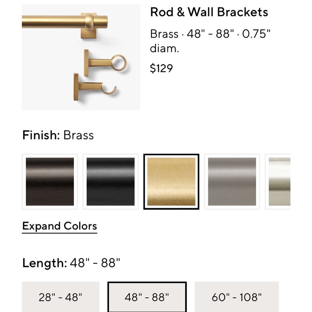 Pottery Barn Brass Curtain Rod and Wall Brackets & Finals